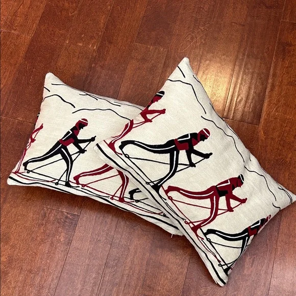 Rare Crate&Barrel Ecru Skier Pillows, Cotton, Linen and Feather, Set of Two